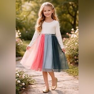 Hanna Andersson Girls Colorblock Tulle Dress Size 12